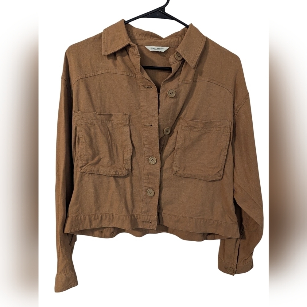 Max Studio, Tan Linen, Button Down,Women's Lightweight Jacket,Size S